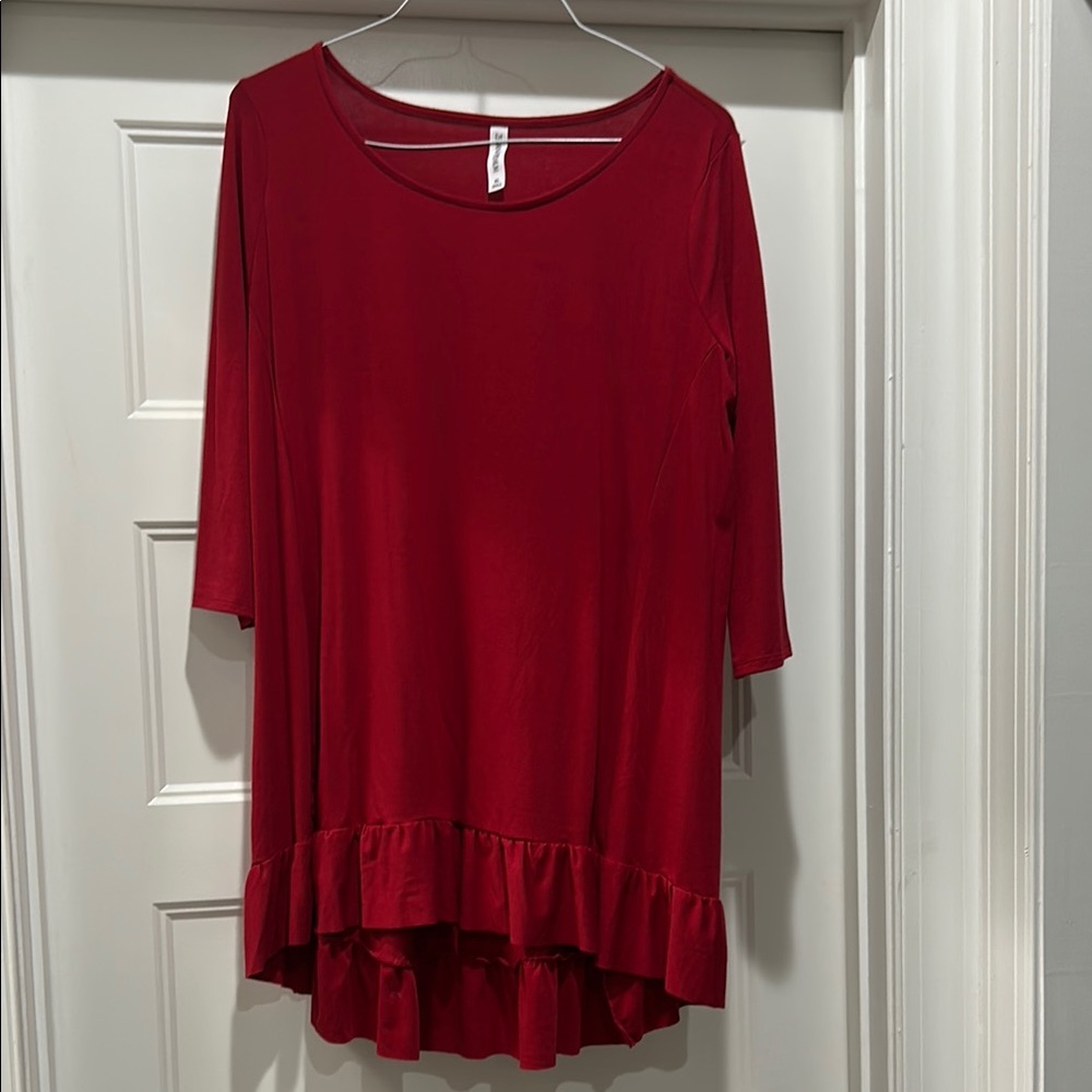 Zenana Outfitters Red Asymmetrical Ruffled Tunic